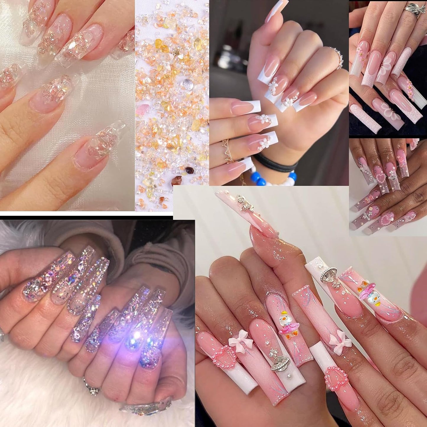 3D Nail Charms and Gems Kit, Color Candy Bow Star Heat Nail Art Charms,Flatback Gems+Gold Bow Nail Studs+Gravel Diamond,Mixed Nail Rhinestones Manicure Kit Nail Art DIY Decoration