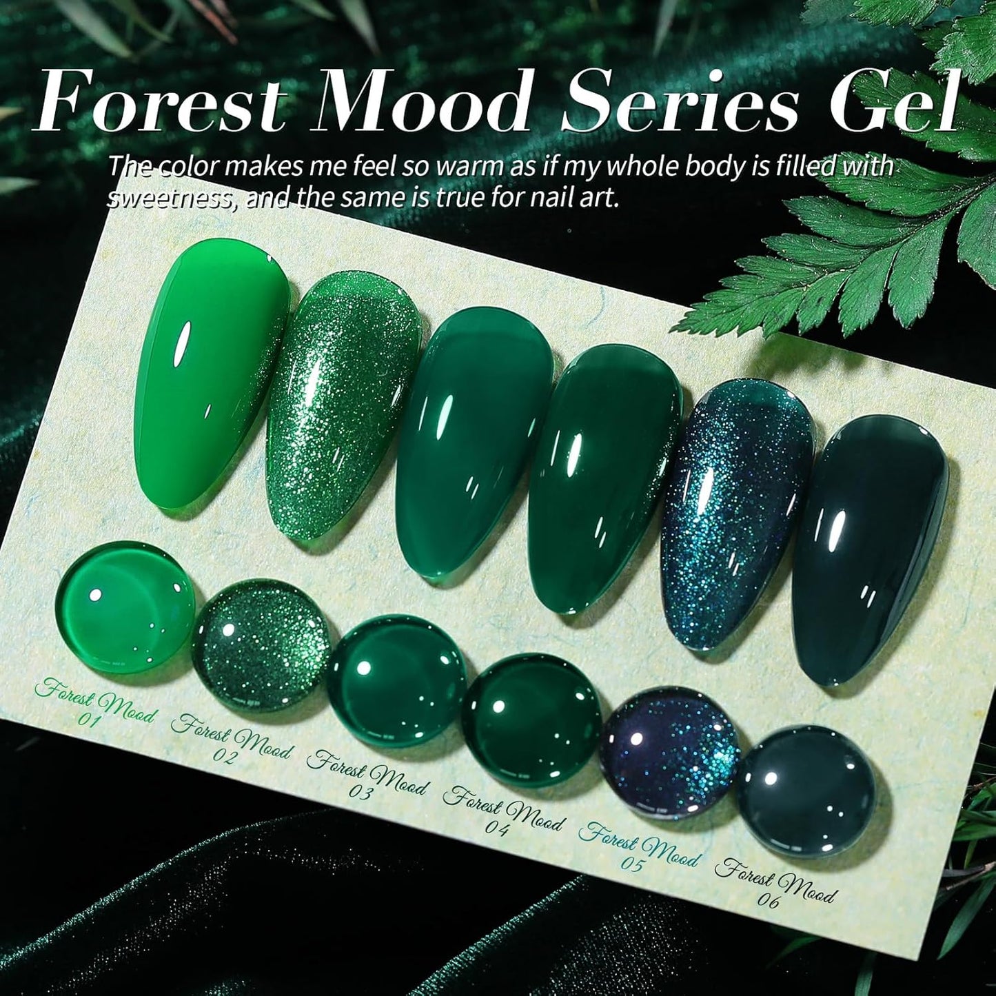 Born Pretty Christmas Carnival Evergreen Gel Nail Polish Set,6 Colors Green Glitter Gel Polish Set Forest Dark Avocado Sage Green Sparkle Soak Off U V Gel Nail Kit Manicure DIY Salon Home Gift