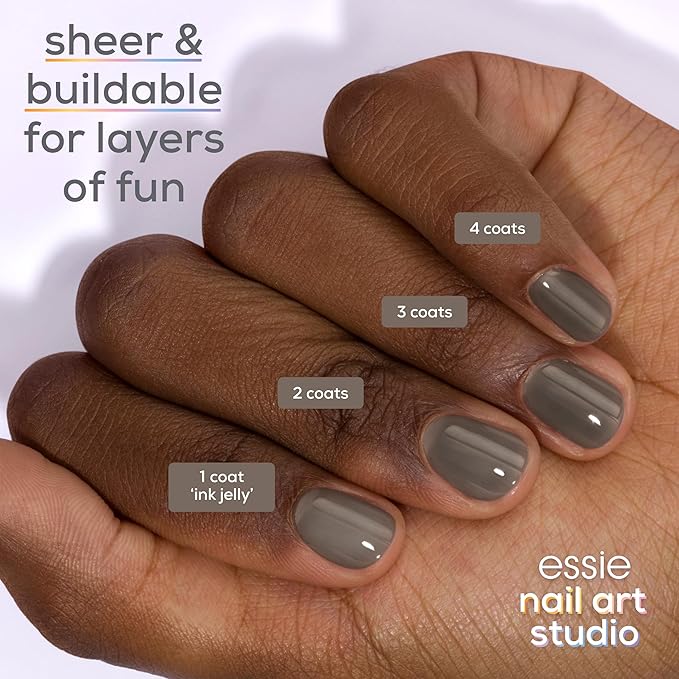 essie Nail Art Studio Jelly Gloss Polish, Vegan, Sheer Black Nail Polish, Ink Jelly, 0.46 Fl Oz
