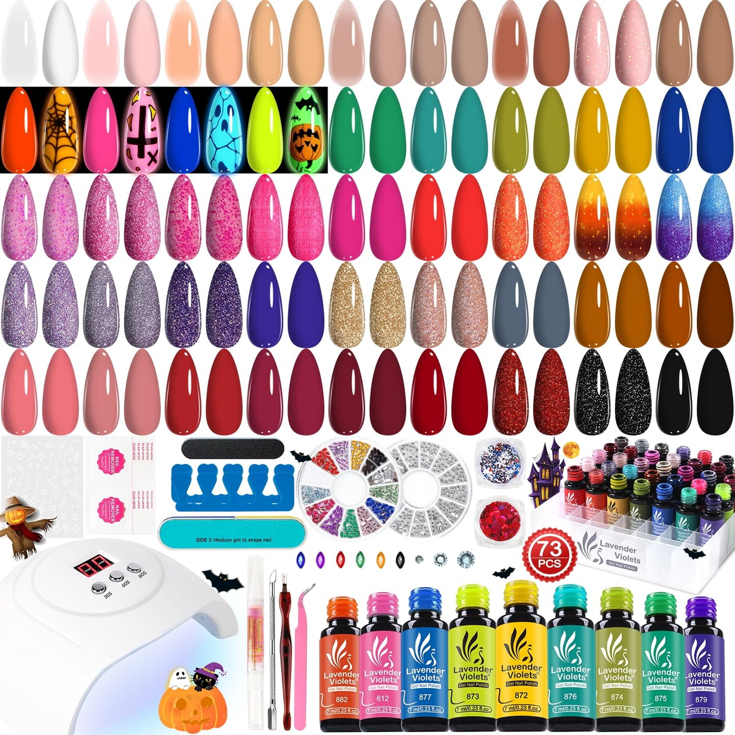Lavender Violets Gel Nail Polish Kit with U V Light, 45 Colors Gel Polish Nail Set with Base and Matte & Glossy Top Coat Soak Off All Season Essential Manicure Tools Gifts for Women Easter LA00