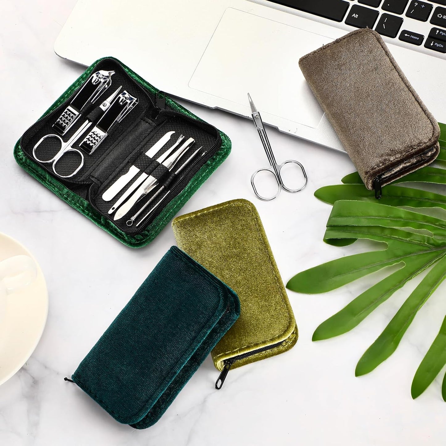 Coume 24 Sets Manicure Set Bulk Rad Tech 8 in 1 Nail Clippers Kit Luxurious Travel Case Stainless Steel Nails Care Tool Office Gift for Coworker Nurse Practitioner Week Christmas(Green Series)