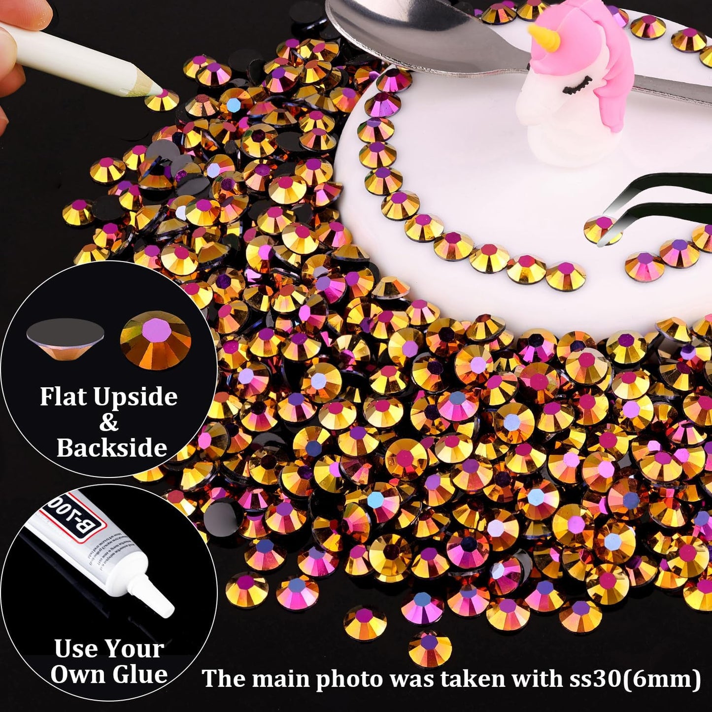 2000pcs 6mm Resin Rhinestones Bulk, Gold Rose AB Flatback Round Jelly Rhinestones Non Hotfix Crystal Gems Large Quantity Wholesale for DIY Crafts Clothes Bottles Face Makeup Manicure