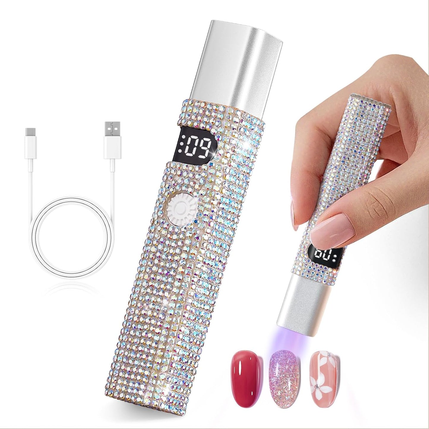 Handheld UV Light for Gel Nails,Mini LED Cordless Nail Lamp for Gel Nail Polish,Portable Flash Cure Lamp,Rechargeable USB Nail Dryer with LCD Display Fast Curing (AB Diamond)