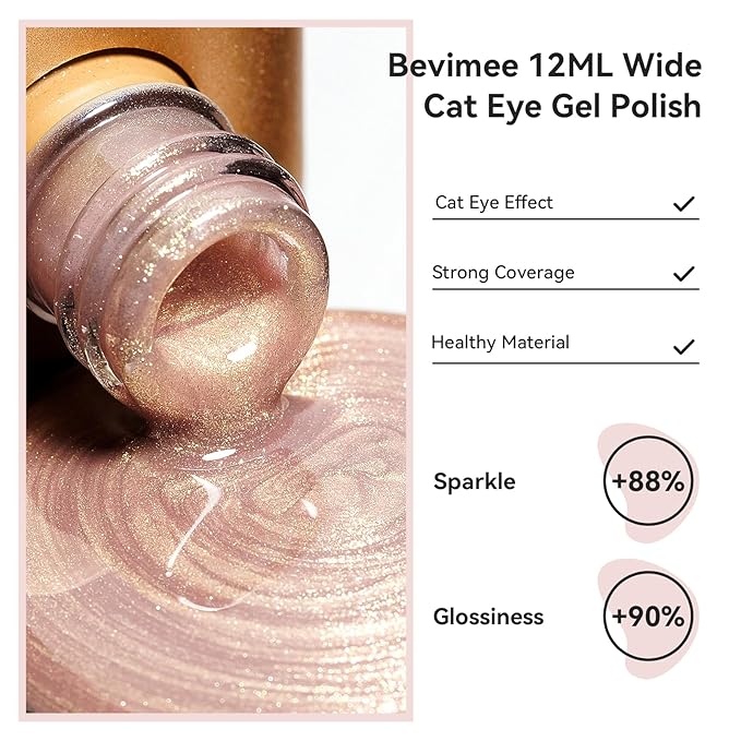 Cat Eye Nail Polish, Magnetic Gel Polish Dusty Pink Glitter Holographic Nail Polish With Magnet Shimmer Cateye Effect, UV Velvet Gel Nail Art Manicure Salon DIY Home, 12ML