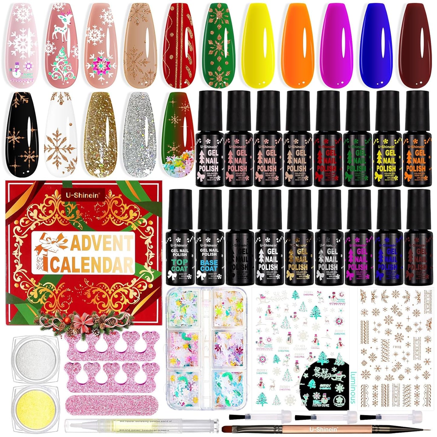 Nail Polish Advent Calendar 2025，24-Piece Nail Varnish Advent Calendar Christmas Calendar for Women and Girls, Nail Polish Colours Kit, Nail Art Tool Glitter Decorations Care and Accessories