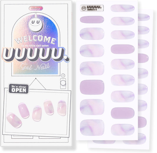 UUUUUU Semi Cured Gel Nail Strips | Salon-Quality | UV Free Gel Nail Wraps for Women | Easy Peel&Stick | Long-Lasting up to 14 Days | 28 Strips Set+File & Wipes | Gift-Ready (Cotton Candy)