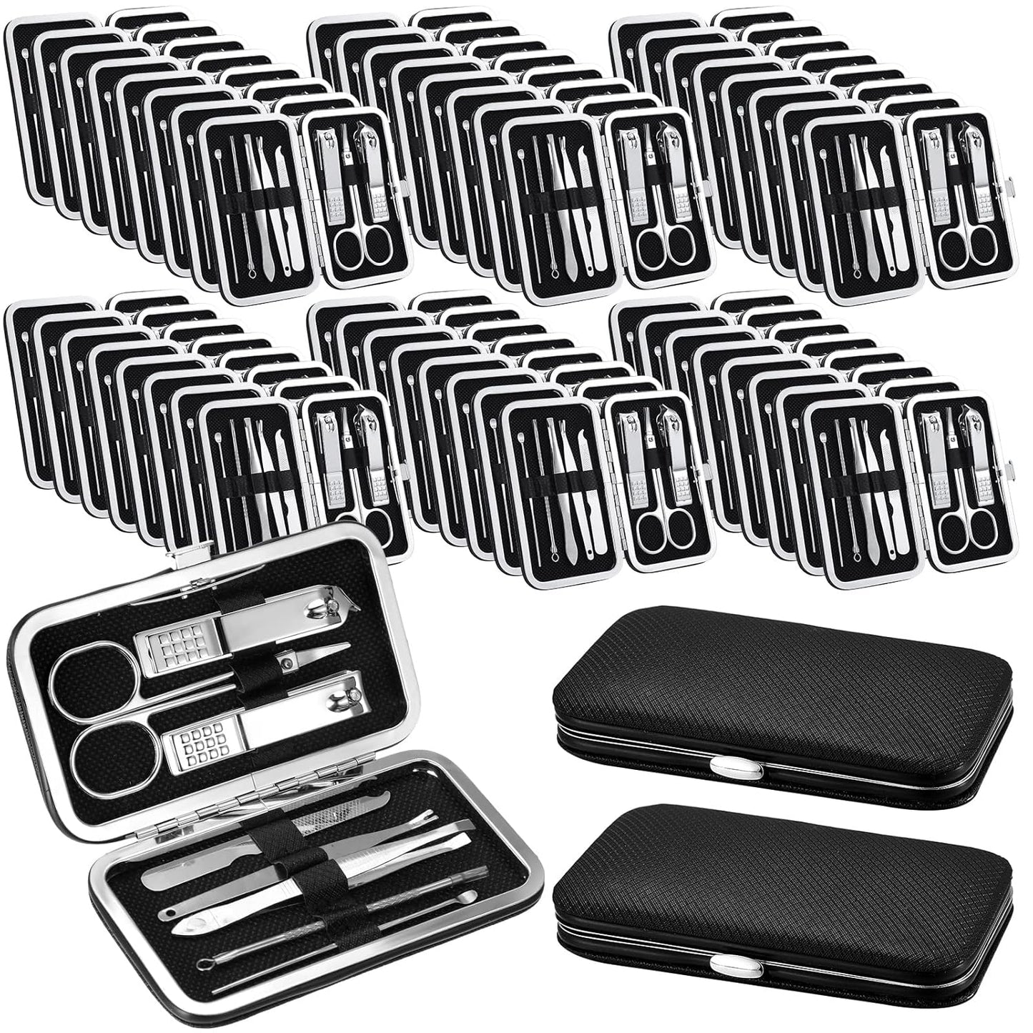Geosar 50 Set Travel Manicure Kit Nail Clippers Pedicure Professional Nail Care Tools Stainless Steel Grooming Set with Portable Travel Case Gifts for Mother Father(8 In1,Black)
