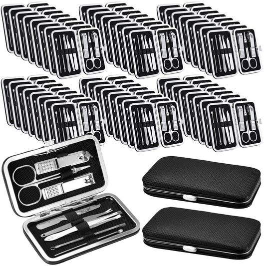 Geosar 50 Set Travel Manicure Kit Nail Clippers Pedicure Professional Nail Care Tools Stainless Steel Grooming Set with Portable Travel Case Gifts for Mother Father(8 In1,Black)
