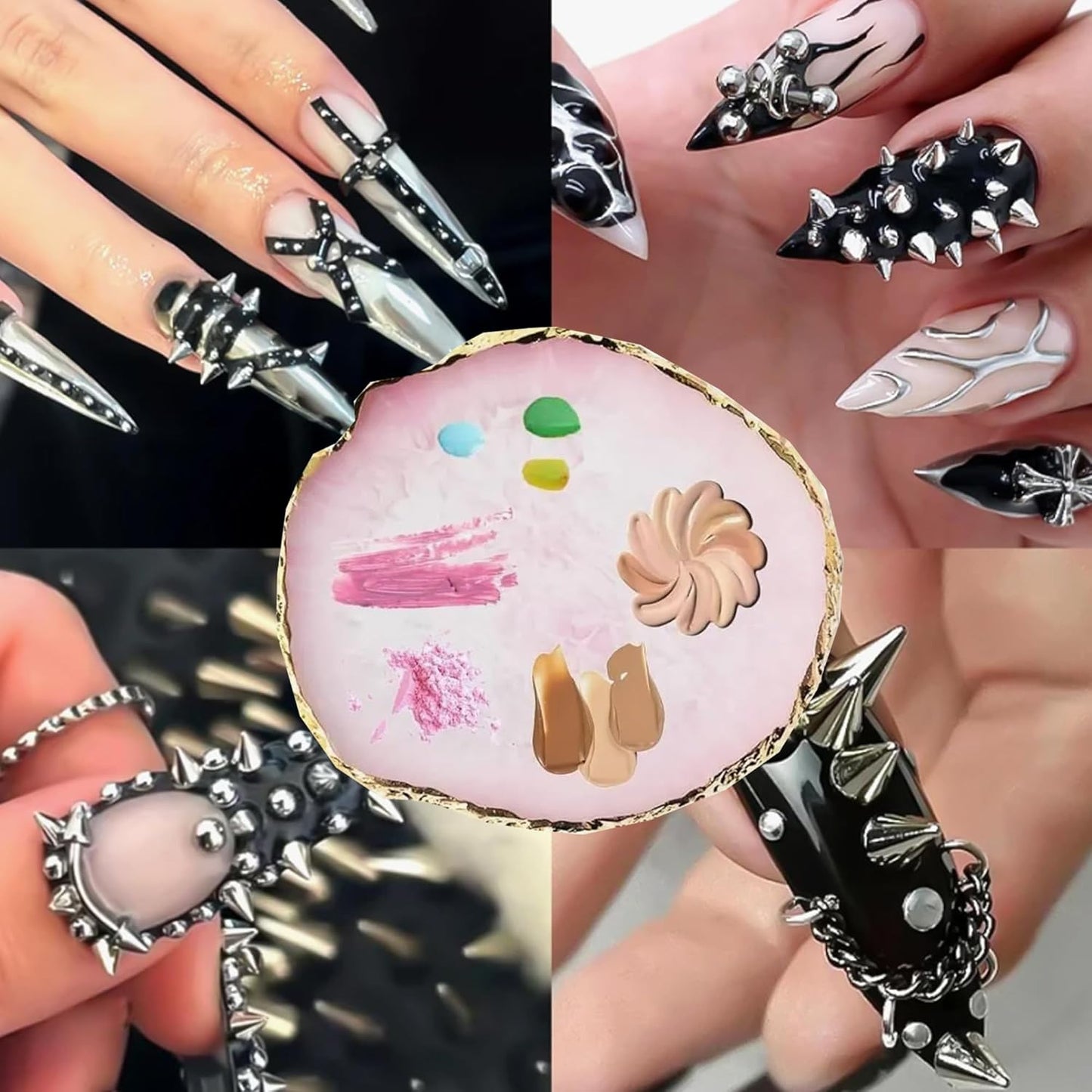 23 Piece Nail Art Tools Set Resin Nail Art Palette Nail Art Brush 2-way Acrylic Silicone Engraving Pen Dotting Pen Tools DIY Home Salon Makeup Display Board Nail Art Kit (pink)