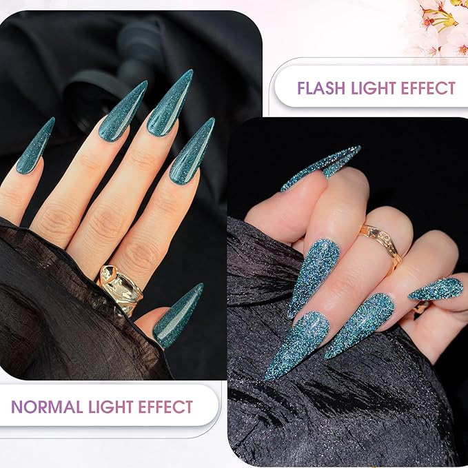 ROSALIND Reflective Glitter Gel Nail Polish, 8 Color Glitter Gel Polish Sparkle Shiny Effect Silver Sparkling Professional Soak Off UV Gels