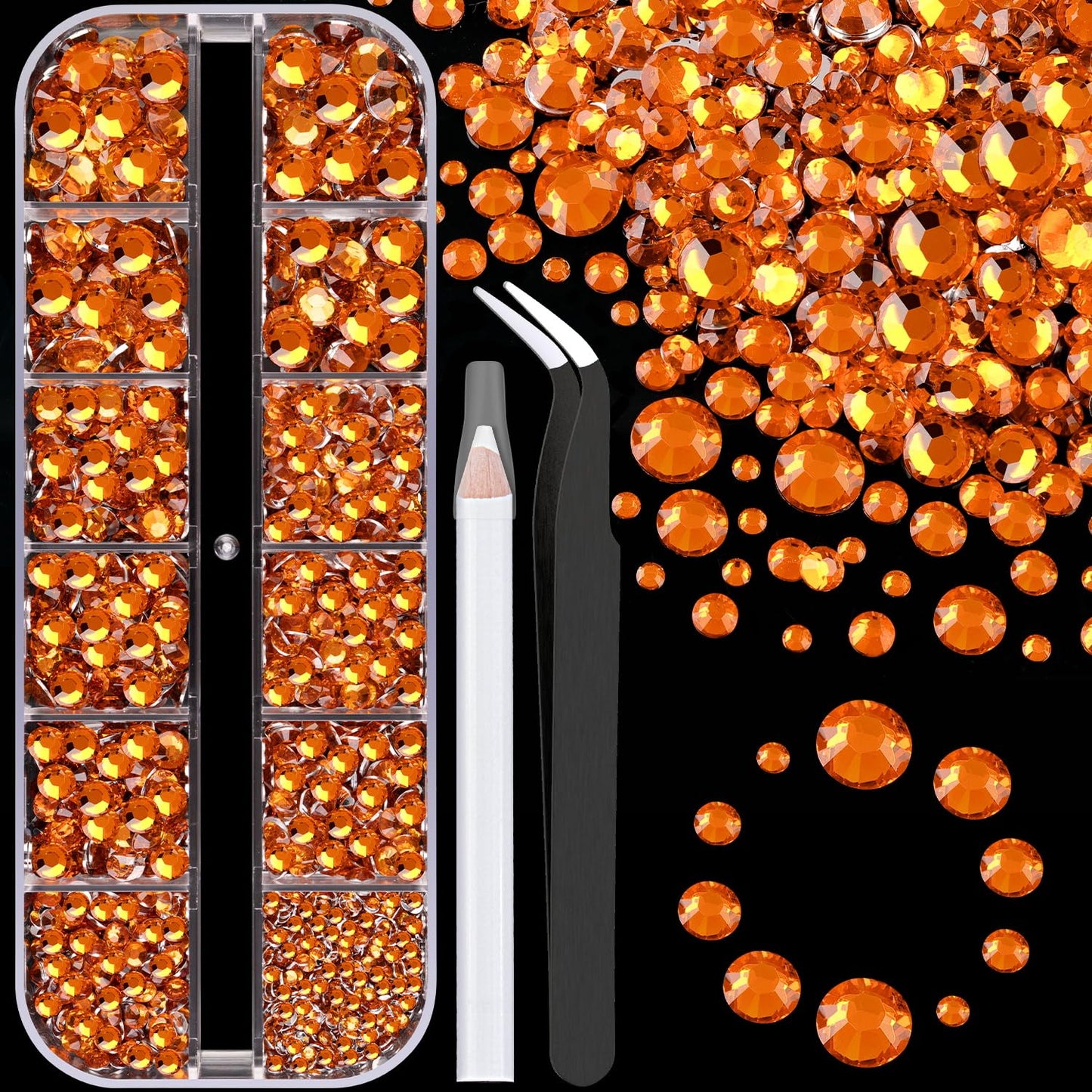 Resin Rhinestones for Crafting, 1 Box Orange Flatback Crystals for Bedazzling Crafts DIY Nail Art Decoration, Non Hotfix Bulk Gems for Tumbler Shoes Clothing Fabric Face Makeup