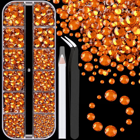 Resin Rhinestones for Crafting, 1 Box Orange Flatback Crystals for Bedazzling Crafts DIY Nail Art Decoration, Non Hotfix Bulk Gems for Tumbler Shoes Clothing Fabric Face Makeup