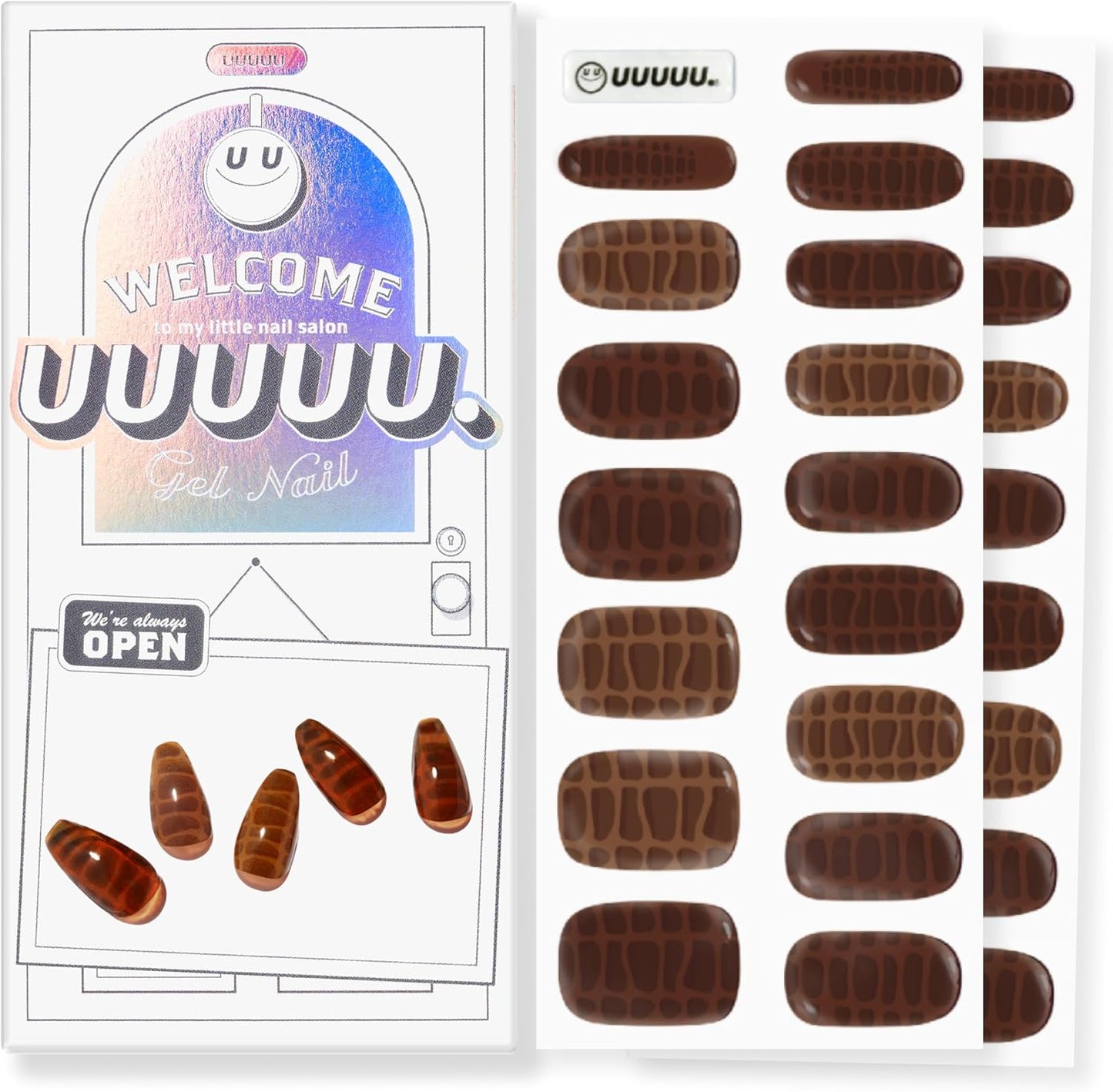 UUUUUU Semi Cured Gel Nail Strips | Salon-Quality | UV Free Gel Nail Wraps for Women | Easy Peel&Stick | Long-Lasting up to 14 Days | 28 Strips Set+File & Wipes | Gift-Ready (UGN100 Guccimay Kim)