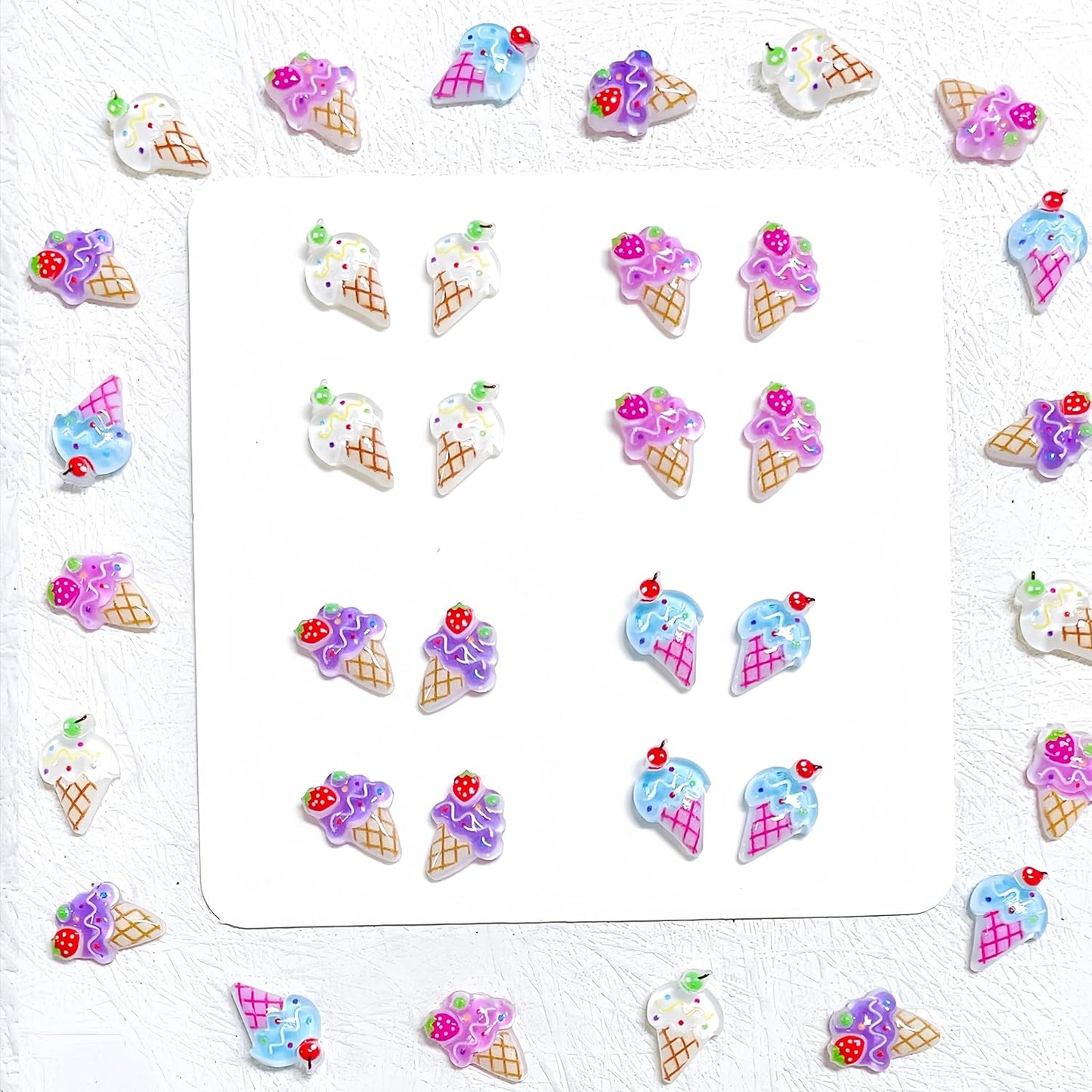 1 Box Kawaii Nail Charms Cartoon Ice Cream Nail Rhinestones 3D Flat Back Stones Summer Nail Gems Strawberry Head Ice Cream Rhinestones for Nails Mini Glass Gems Jewelry for Crafts Nail Accessories