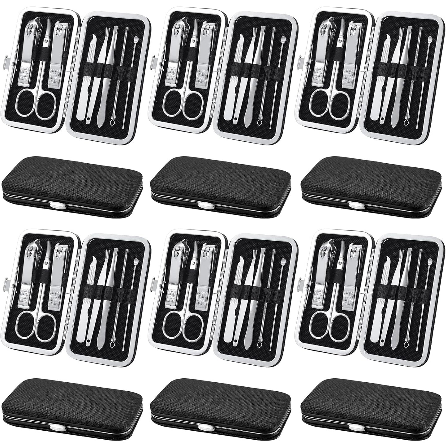 Geosar 12 Sets Manicure Set Nail Clippers Pedicure Kit 8 in 1 Grooming Stainless Steel Kits Nail Care Tools with Travel Case Xmas Gifts for Men Women(Black)