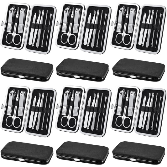 Geosar 12 Sets Manicure Set Nail Clippers Pedicure Kit 8 in 1 Grooming Stainless Steel Kits Nail Care Tools with Travel Case Xmas Gifts for Men Women(Black)
