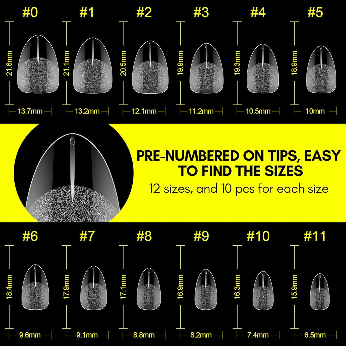 Makartt Almond Nail Tips: Extra Short Full Cover Pre-shape Fake Nails Half Matte Soft Clear Gel Nail Tips Acrylic False Nails, 12 Sizes French Press on Nail Extension Salon Home DIY 120pcs