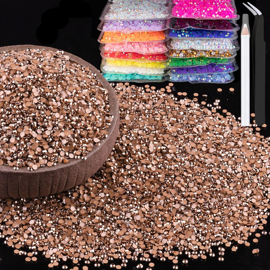 8000pcs 3mm Resin Rhinestones Bulk, Champagne Flatback Round Jelly Rhinestones Non Hotfix Crystal Gems Large Quantity Wholesale for DIY Crafts Clothes Face Makeup Manicure