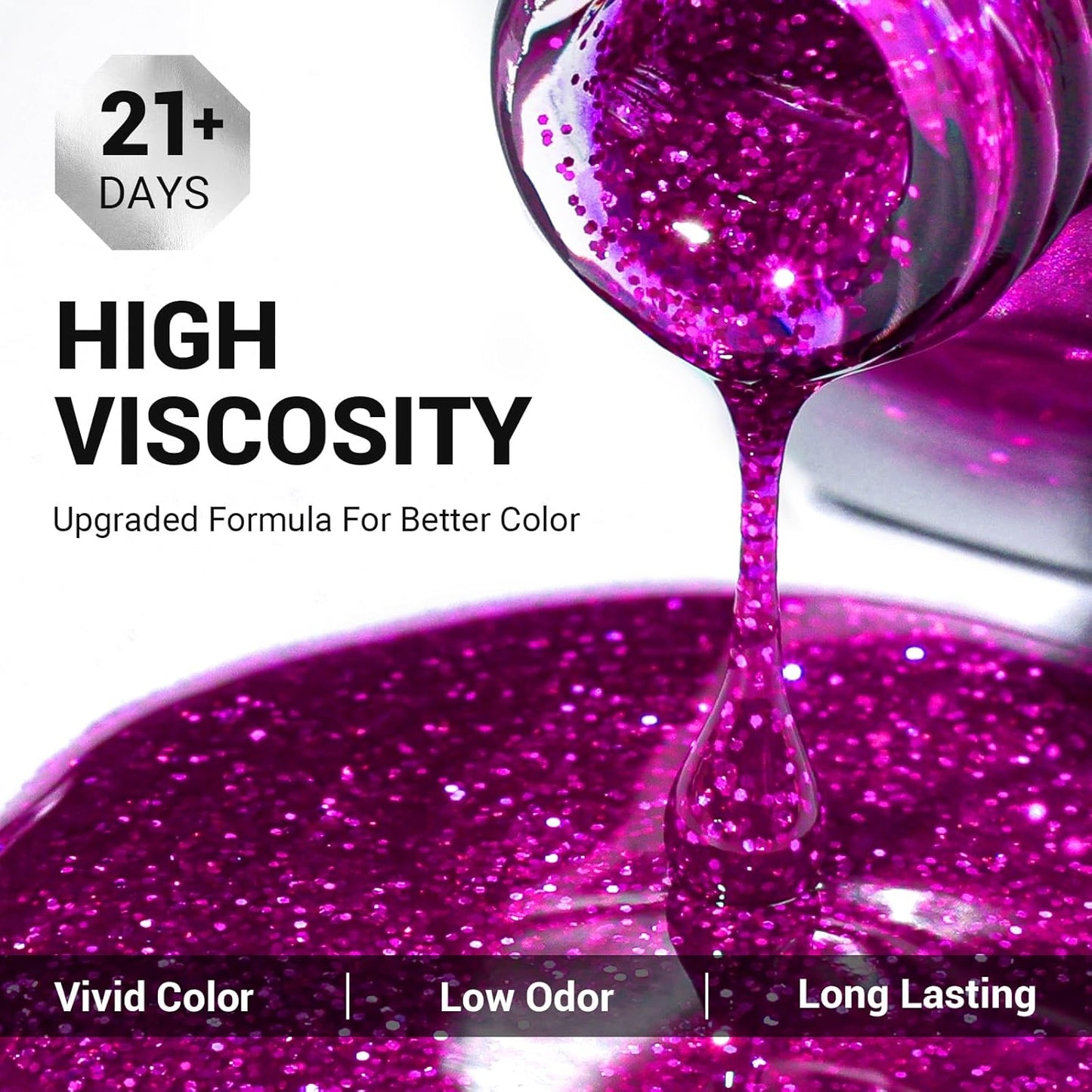 MelodySusie Hot Pink Glitter Gel Nail Polish,0.5fl oz Purple Shiny Soak Off UV LED Hot Pink Sparkle Glitter Gel Polish Gift for Women Nail Art Manicure Salon DIY Nail Design Decoration at Home-z026