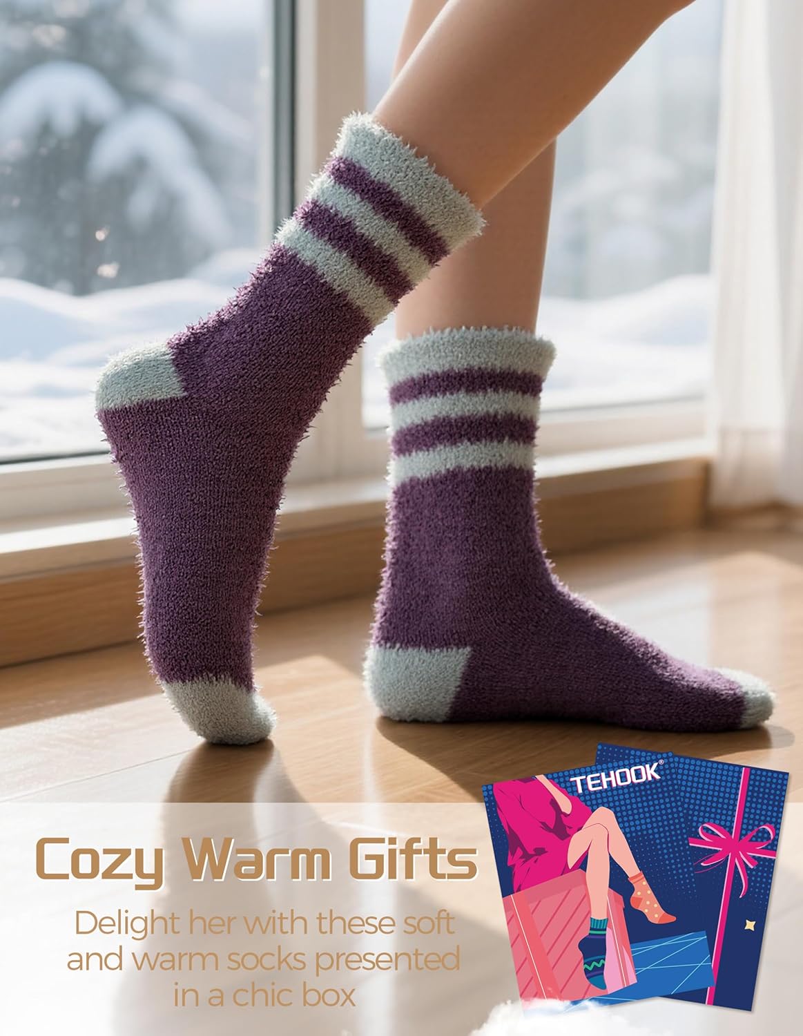 TEHOOK Warm & Cozy Gifts for Women, Stocking Stuufers, Fluffy Fuzzy Plush Sleeping Slipper Socks - Soft Warm Fabric