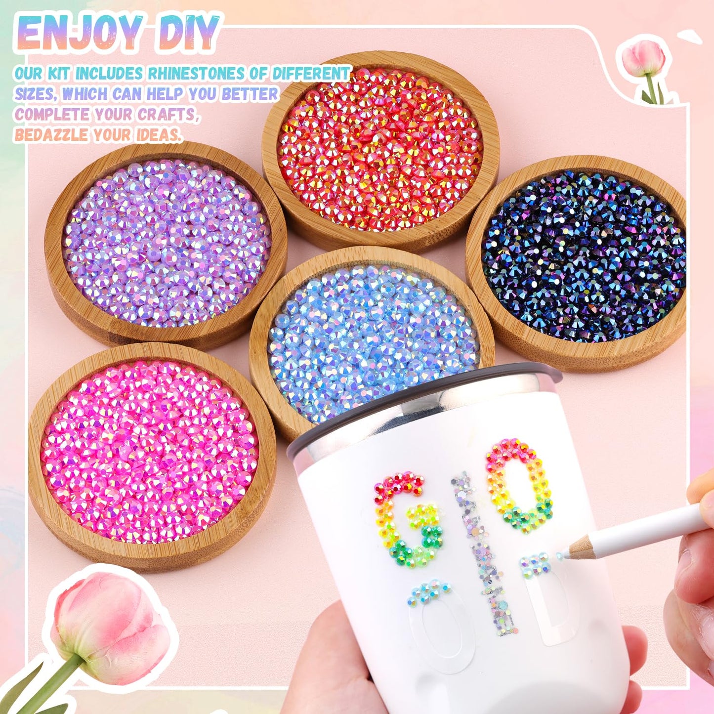 13000Pcs Resin Rhinestones with 3Pcs B7000 Jewelry Glue for Crafting, Multicolors 4mm Non Hotfix Flatback Gems, Bedazzling Crystal for DIY Crafts Clothing Tumblers Mugs Shoes Fabric Decor Nail Art