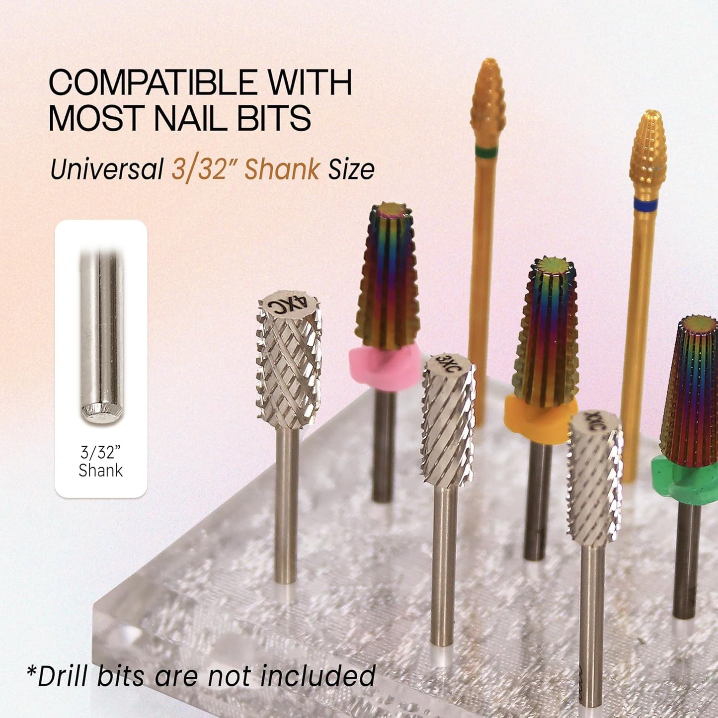 PANA Rectangle Transparent Acrylic Nail Drill Bit Holder Display Organizer Stand - Carbide Bit Storage Mount For Manicure Tools Nail Salon - 12 Holes Silver (Drill Bits Not Included)