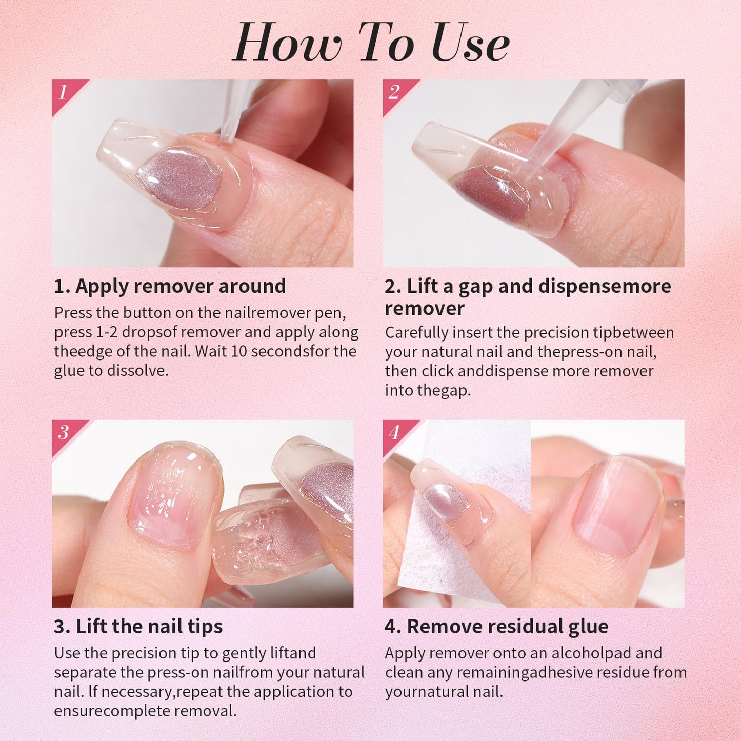 Curvlife New 3 IN 1 Nail Glue Remover Pen, Nail Glue Remover For Press On Nails, Click&Remove Pen Design, Not for Gel Polish Base Coat, For Fake Nails Debonder Adhessive Remover Acetone-free, 2pcs,5ml