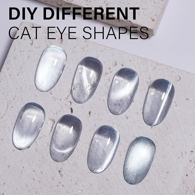 AILLSA Glass Cat Eye Gel Nail Polish, 15ml Gray Glitter Jelly Sheer Gel Polish, Translucent Magnetic Shimmer Sparkle Nail Art U V Salon 0.5 OZ GF32
