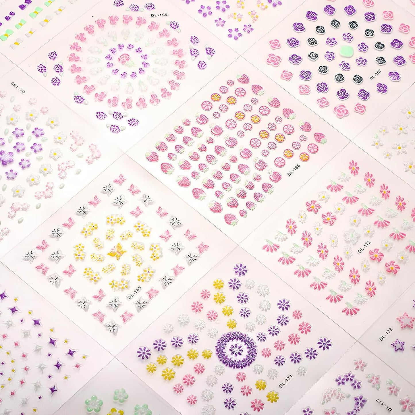 30 Sheets Flowers Nail Art Sticker Decals 3D Self-Adhesive Flower Nails Sticker for Nail Art Colorful Cute Butterfly Stars Nail Art Design Decoration Accessories for Women DIY Acrylic Nail
