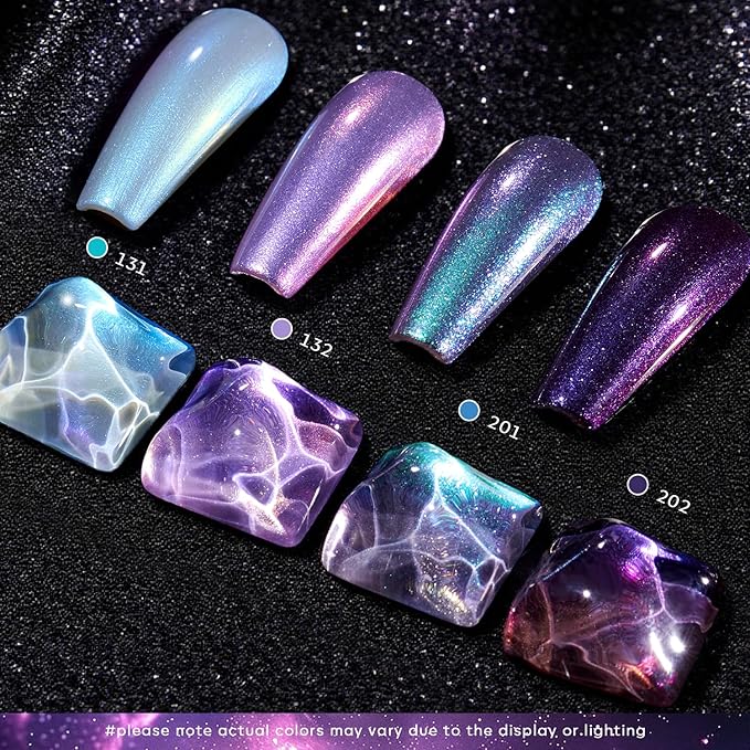 AZUREBEAUTY Holographic Nail Polish Set: 4 Colors Quick Dry Purple Pink Chameleon Fall Winter Natural Fingernail with Top Coat DIY Salon Gift for Women