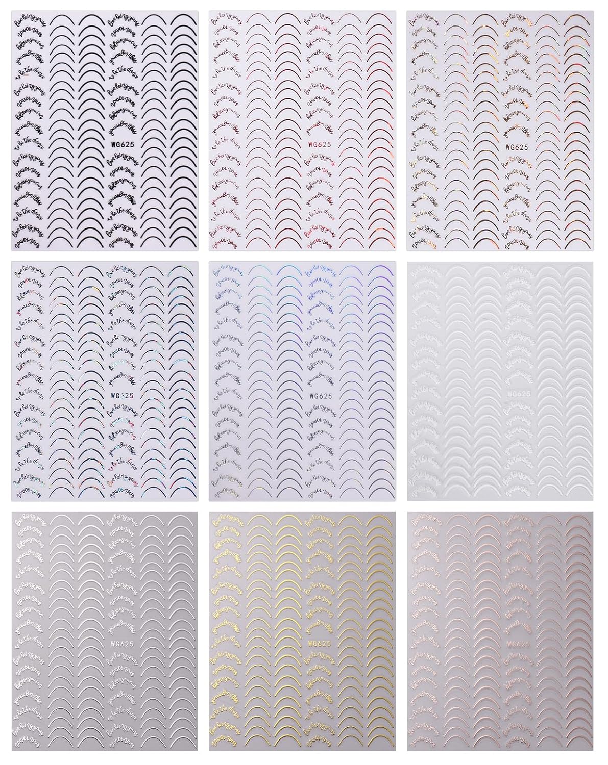 JMEOWIO 9 Sheets French Tip Line Nail Art Stickers Decals Self-Adhesive Pegatinas Uñas Colorful Nail Supplies Nail Art Design Decoration Accessories