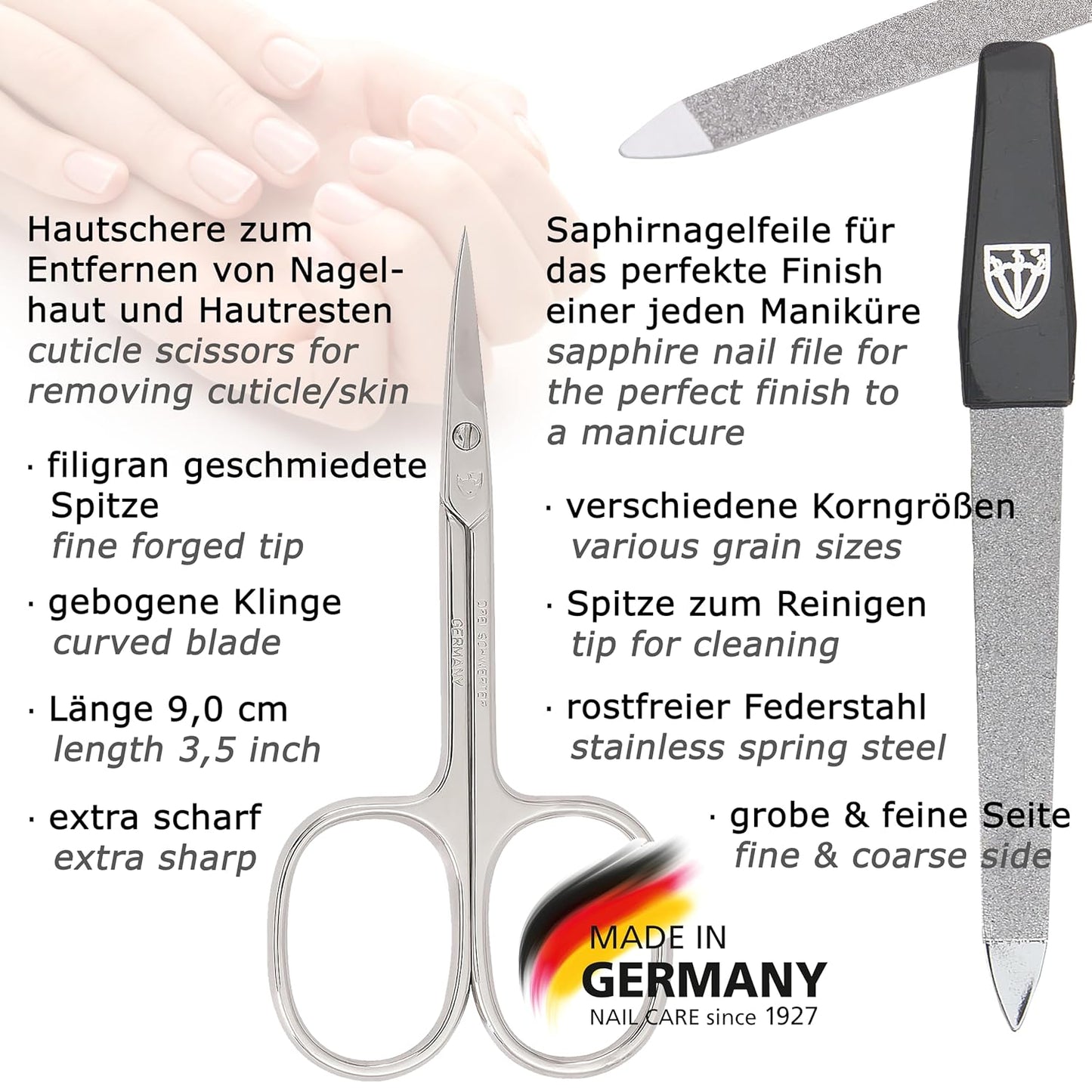 3 Swords Germany - brand quality 6 piece manicure pedicure grooming kit set for professional nail care with red synthetic leather case - Made in Germany