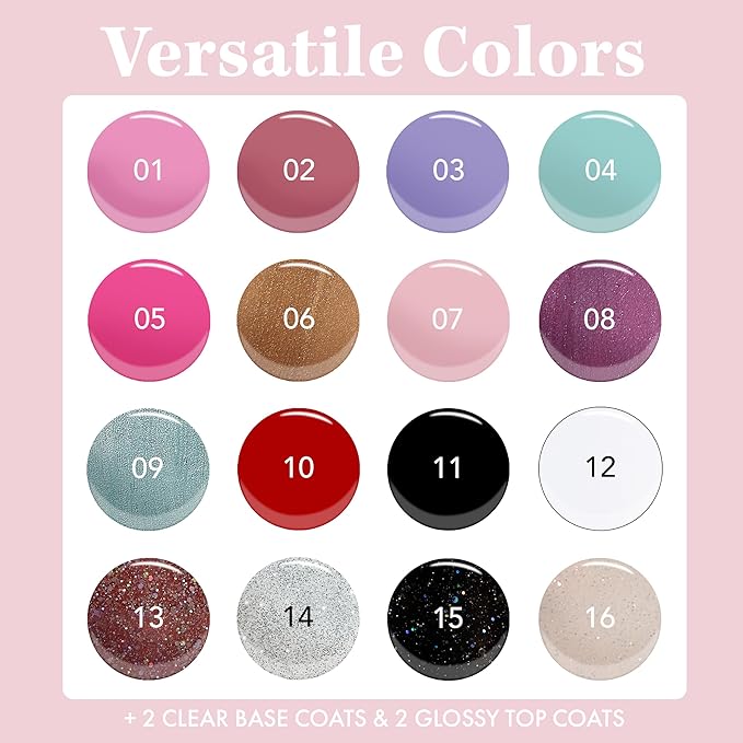 Nicole Miller Gel Nail Polish Collection: 20-Piece Set with 16 Vibrant Colors, 2 Base Coats, and 2 Top Coats - 0.20 fl oz Each