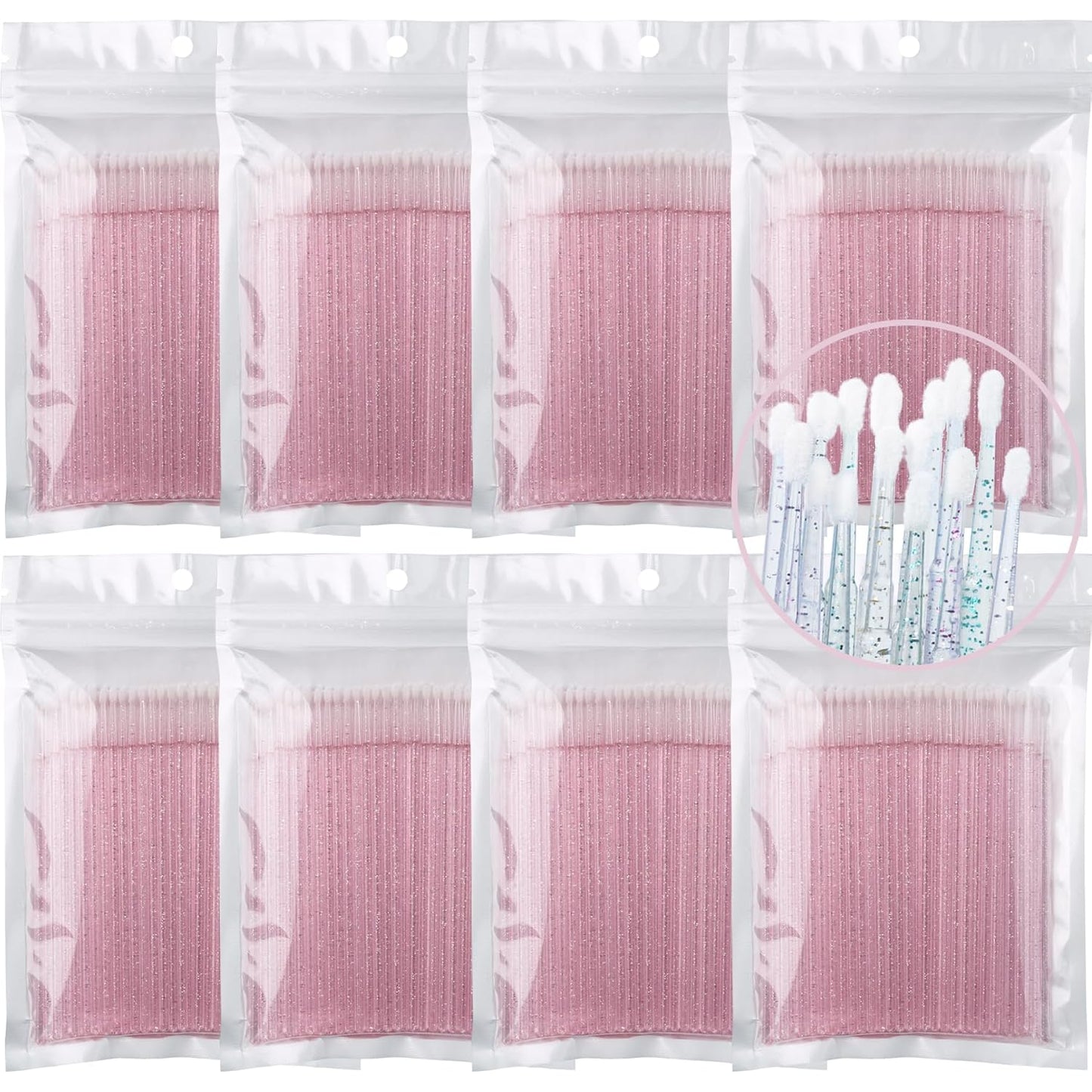 800 Pieces Microswabs for Eyelash Extensions, 10CM Lash Cotton Swabs, Microfiber Wands Brush for Lash Removal, Clean Mascara (Simple Packaging)-(Crystal Pink)
