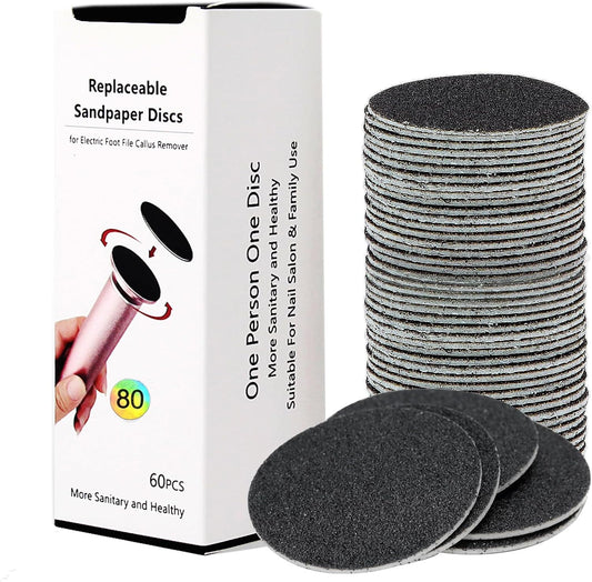 60pcs Replaceable Sandpaper Refill Discs 80 Grit for Electric Foot File Callus Remover Hard Dry Dead Skin Removal (Coarse 80 Grit)