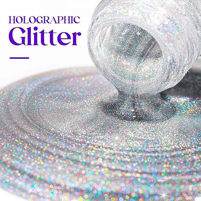 MIZHSE Holographic Nail Polish, Silver Glitter Nail Polish Air Dry Fast, 15 ml 0.5 fl oz High Glossy Shiny Nail Pigment Oil-based Laser Iridescent Nail Lacquer Chrome Halo Nail Art Salon Manicure Home