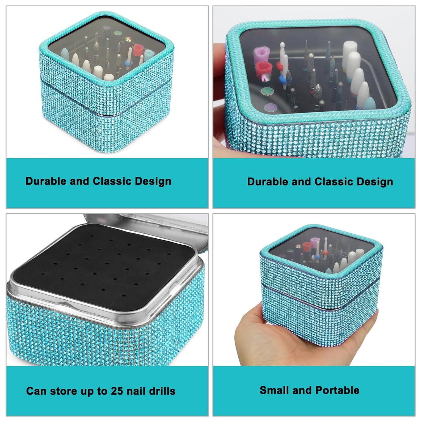 25Pcs Nail Drill Bits Set with Storage Box, 3/32 Inch Tungsten Ceramic Diamond Carbide Nail Drill Bits for Acrylic Gel Polish, Cuticle Efile Remover for Manicure Pedicure