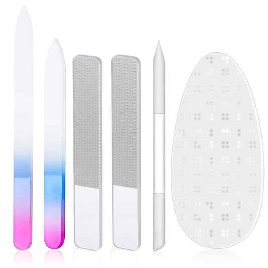 Zhehao 6 Pcs Glass Nail File and Nail Shiner Set Manicure Pedicure Glass File Buffer Cuticle Trimmer Nano Finger Nano Foot Scrubber Callus Remover Foot Care Pedicure Fingernails Toenail (Blue Purple)