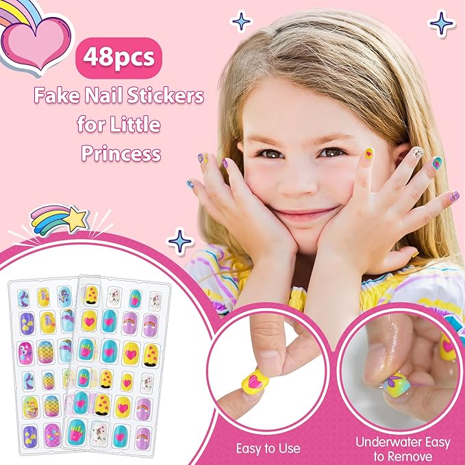 BATTOP Kids Nail Polish Set for Girls, Nail Art Kits with Nail Dryer & Glitter Pen, Quick Dry & Peel Off & Non-Toxic Nail Polish, Christmas Birthday Gifts for Girls Ages 6 7 8 9 10 11 12