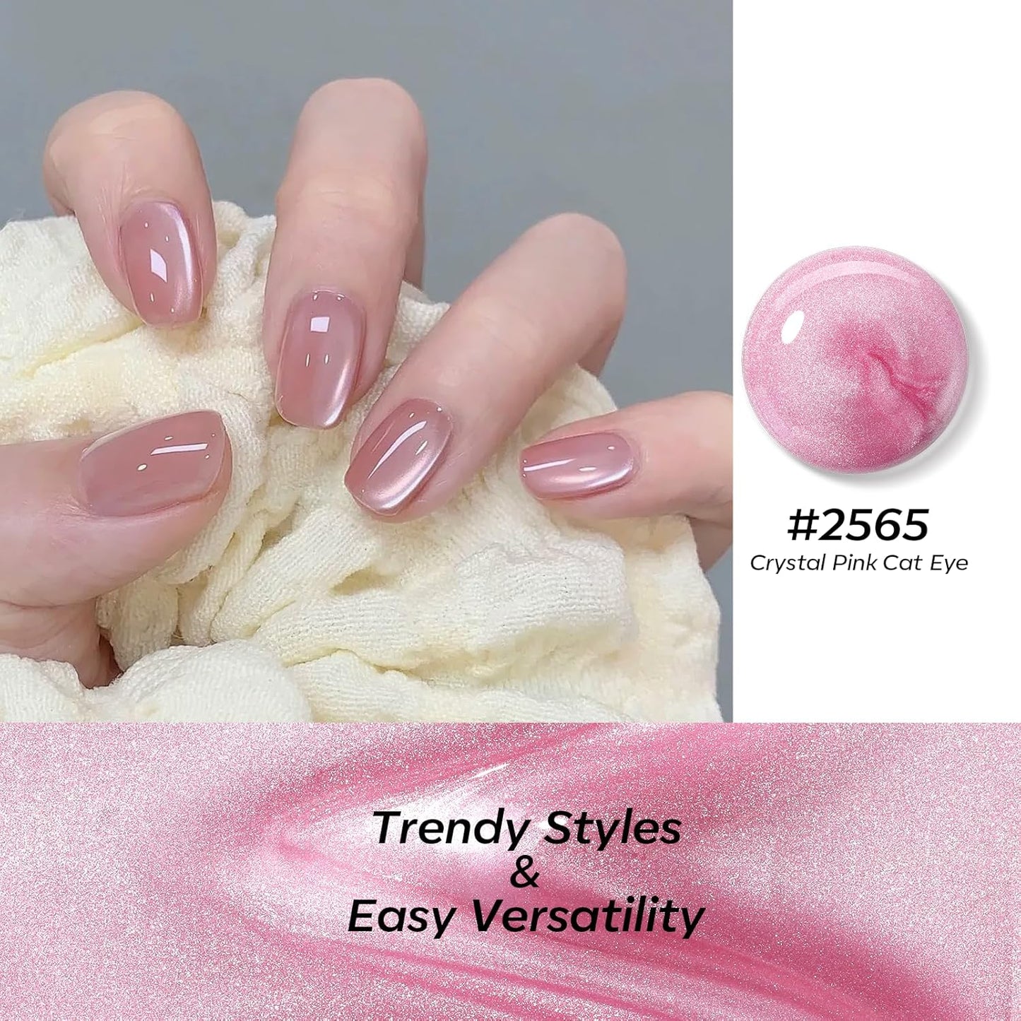 modelones Pink Cat Eye Gel Polish, 15 ML Glitter Holographic Jelly Glass Cat Eye Summer Light Rose Funny Bunny Color Shimmer Reflective Translucent U v Gel Magnetic Nail Polish Top Coat for Women Girl