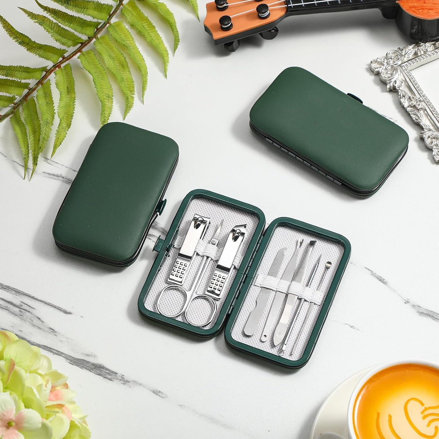 Geosar 12 Sets Manicure Set Nail Clippers Pedicure Kit 8 in 1 Grooming Stainless Steel Kits Nail Care Tools with Travel Case Xmas Gifts for Men Women(Green)