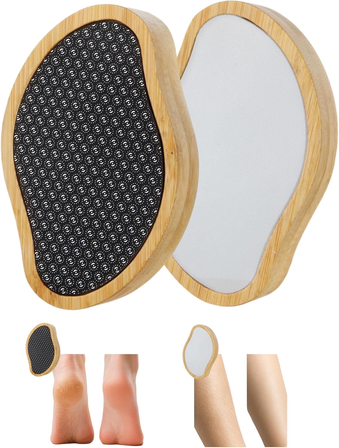 2 Sided Crystal Hair Eraser & Glass Foot File Callus Remover for Woman 2 in 1 - Natural Bamboo Crystal Hair Remover,Nano Glass Foot Scraper Scrubber Dead Skin Removal for Cracked Heels