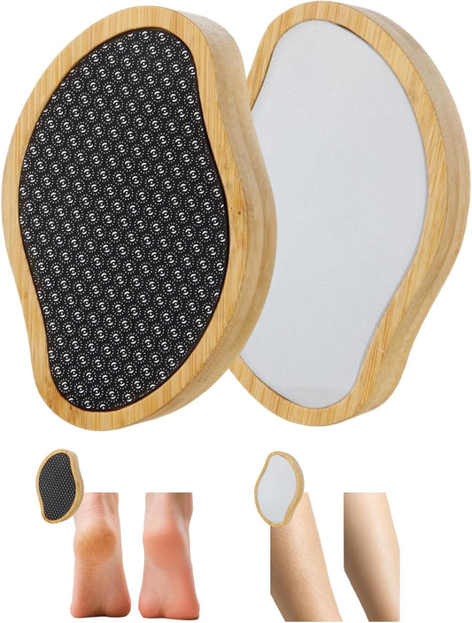 2 Sided Crystal Hair Eraser & Glass Foot File Callus Remover for Woman 2 in 1 - Natural Bamboo Crystal Hair Remover,Nano Glass Foot Scraper Scrubber Dead Skin Removal for Cracked Heels