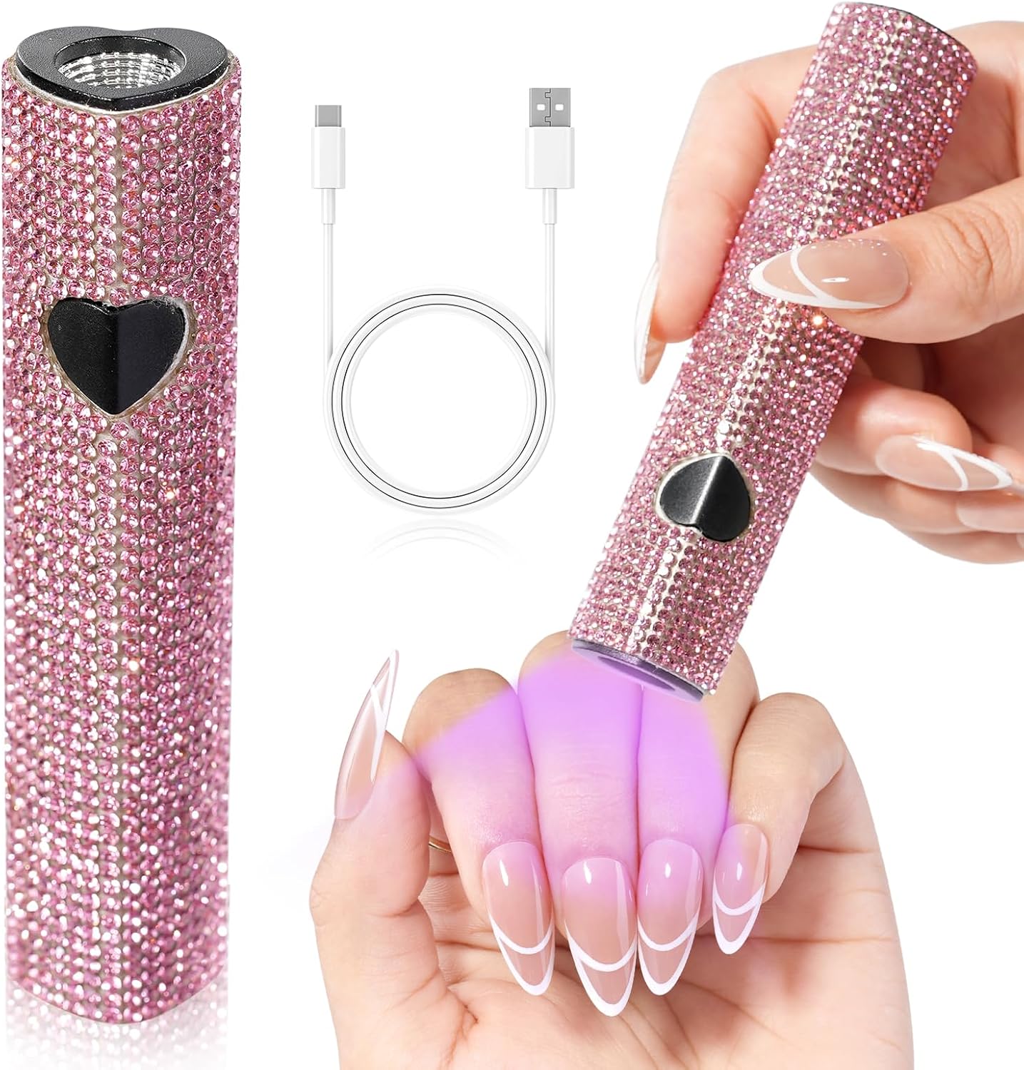 UV Light for Gel Nails, Handheld UV Nail Lamp, Portable LED Nail Lamp, Mini Nail Dryer, USB Nail Light for Fast Curing, Pink
