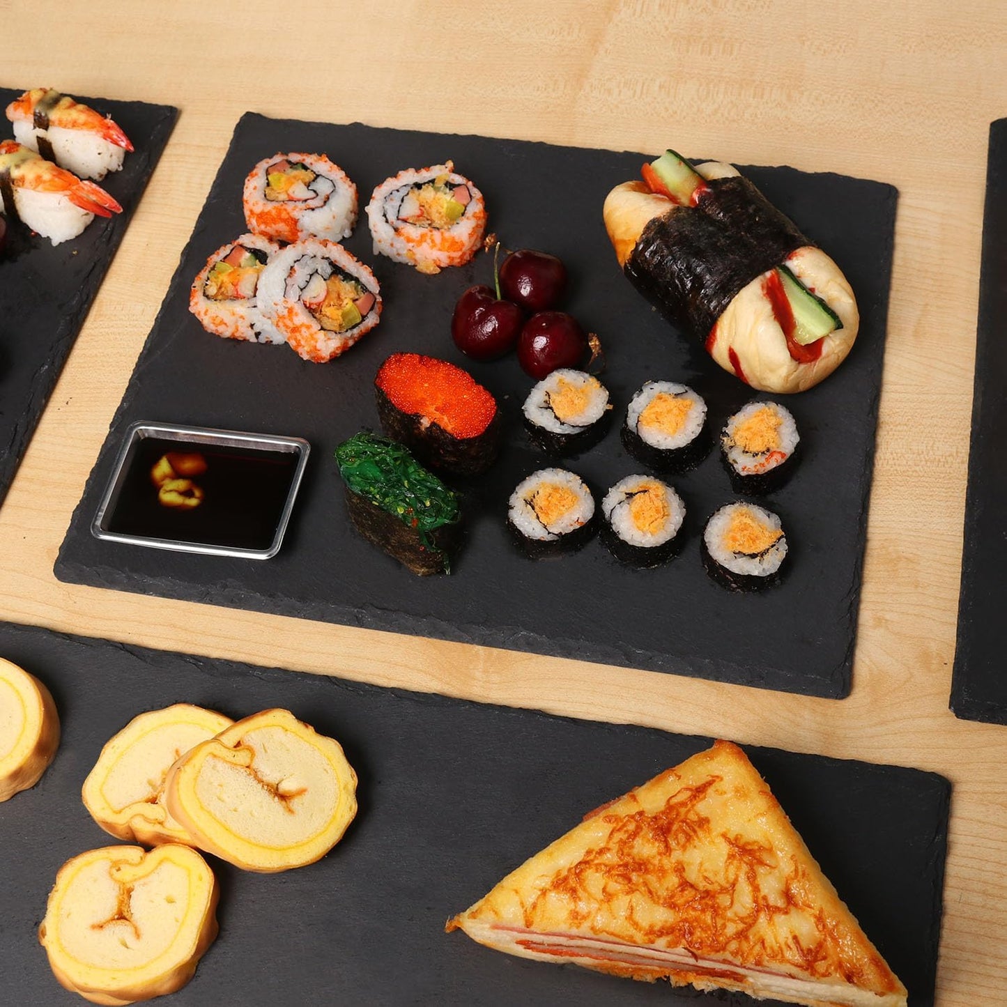 5 Pack 12 x 10 Inch Slate Cheese Boards, Black Rectangle Slate Charcuterie Boards, Natural Charcuterie Stone Plates for Parties, Gifts, and Special Events, Cheese, Sushi, Food.