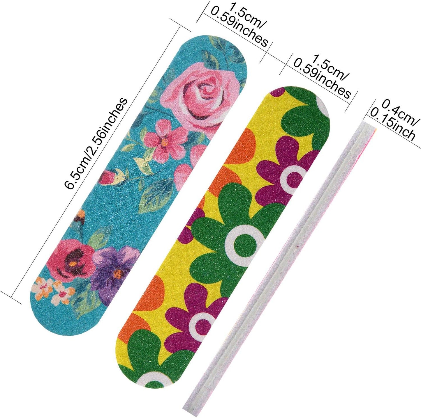 100 Pcs Colorful Nail Files Double Sided Emery Boards Manicure File and Buffers Floral Nail Tools for Women 2.56 x 0.59 Inch, 5 Colors