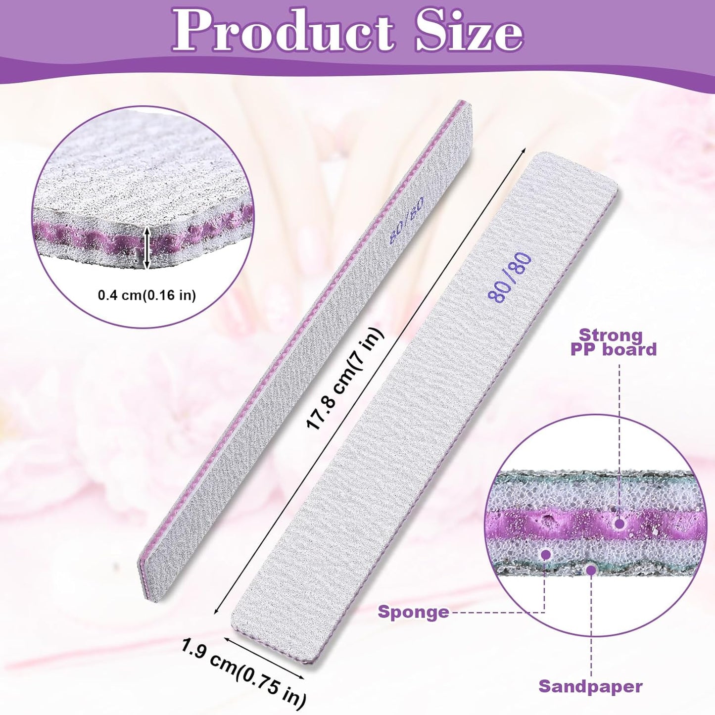 Xinnun 150 Pcs Nail Files 80/80 Grit Double Sides Professional Reusable Emery Board Nail Files for Acrylic Manicure Tools Suit for Home Salon