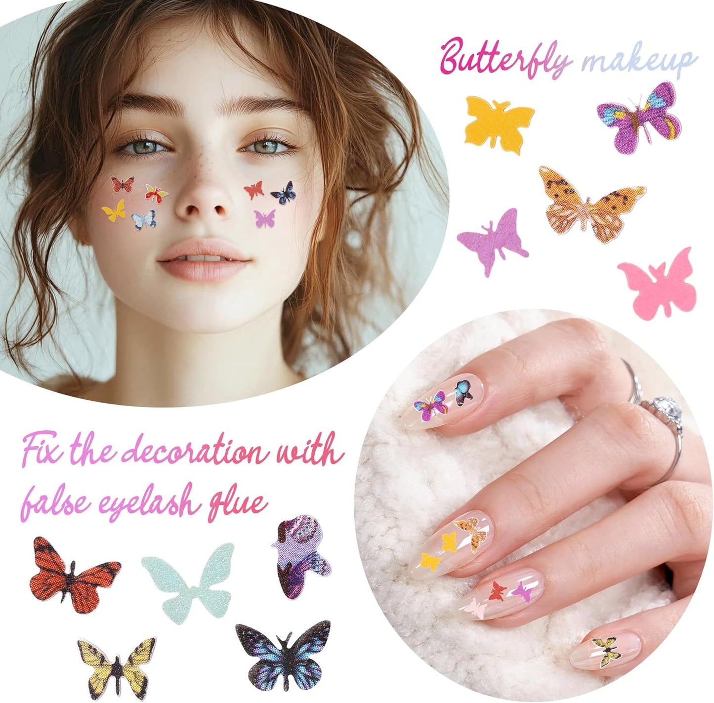 600Pcs 3D Flower Nail Art Charms Sequins Decals Colorful Mixed Butterfly Design Slice Nail Flowers Ultra Wood Pulp Flakes Sequins 2