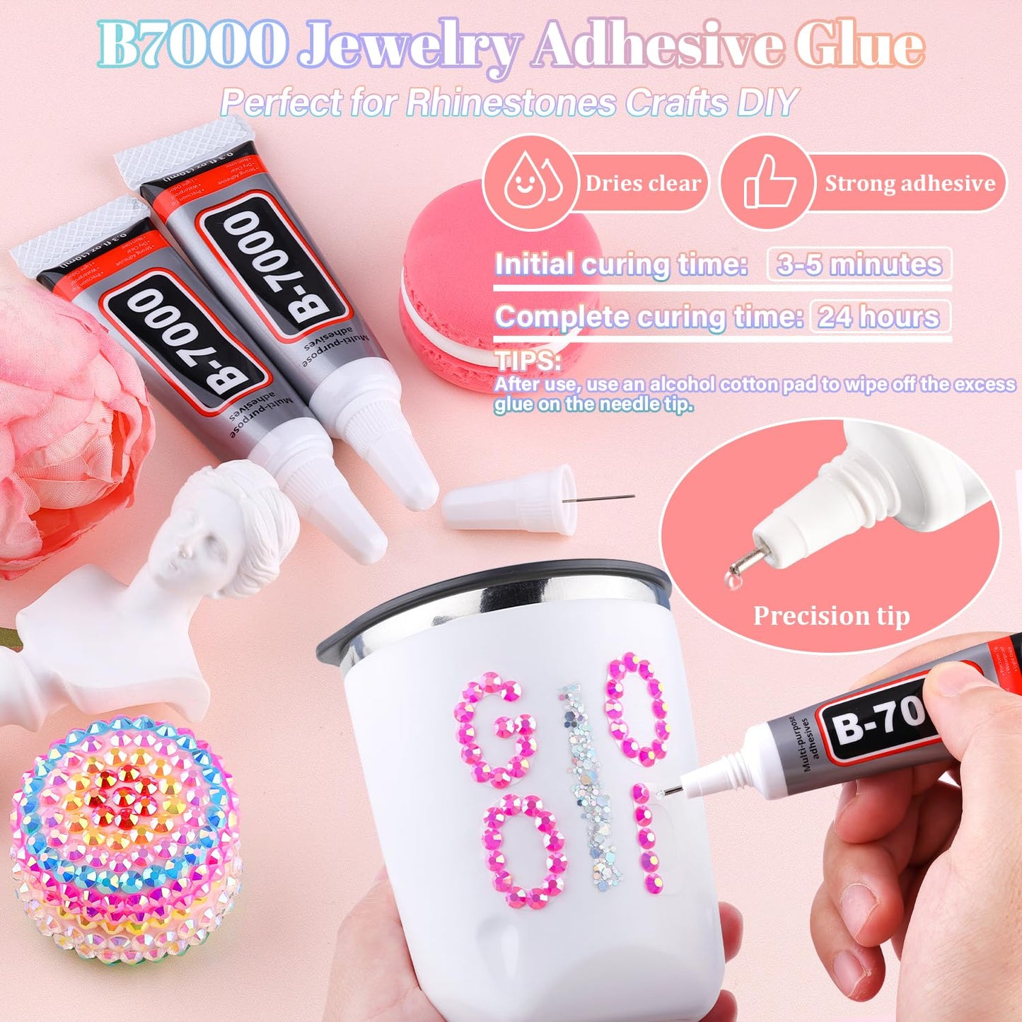30000Pcs Resin Rhinestones for Bedazzling with B7000 Jewelry Glue, Hot Pink AB Flatback Gems Rhinestones for Crafting, Clothing Tumblers Mugs Shoes Fabric Decor Nail Art