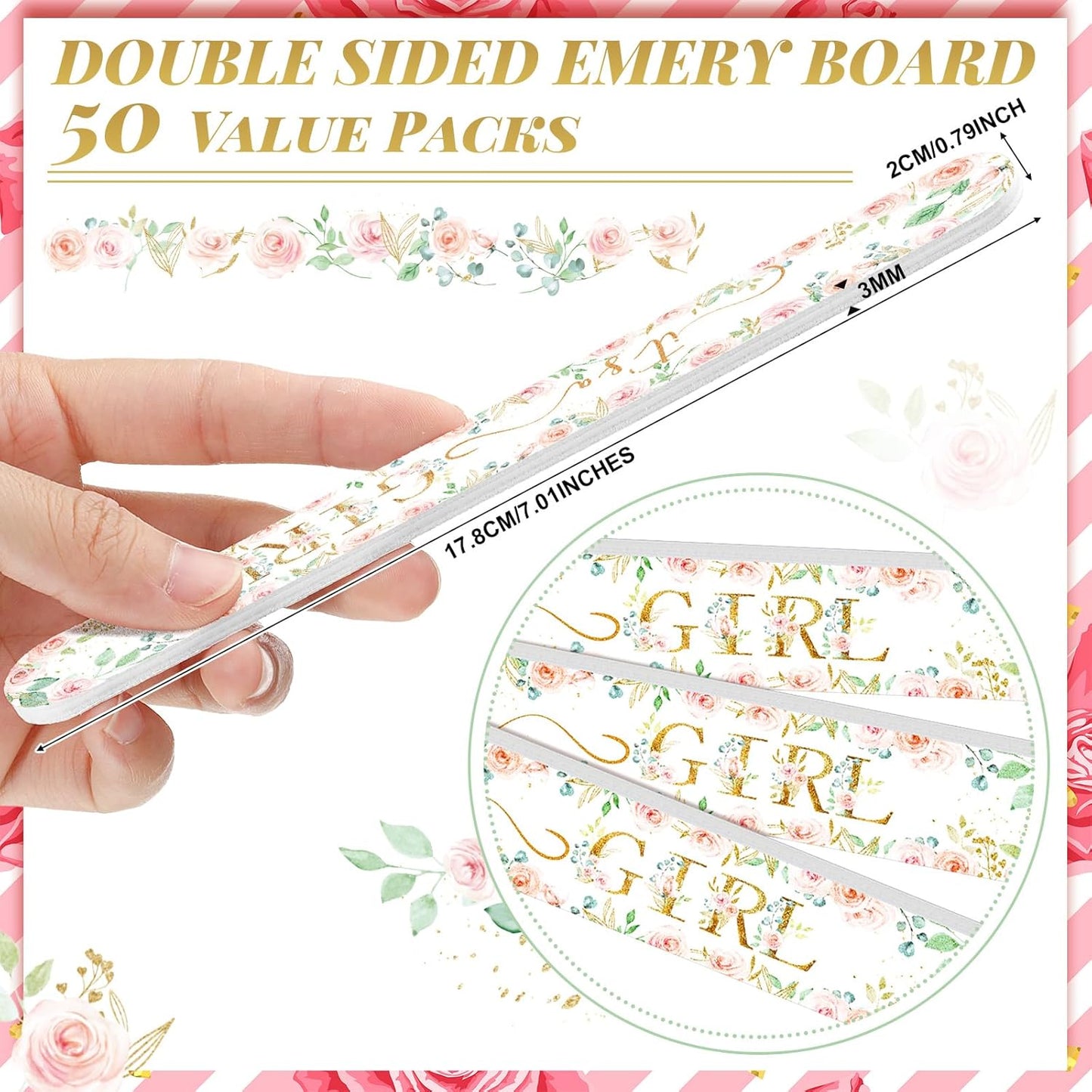 50 Pcs Floral Baby Shower Favors Decorations Baby Sower Favors Games Winners Prizes Gifts Bulk Pink Emery Board Nail Files Gender Reveal Party Favors Souvenirs Gift Bags Stuffers for Guests